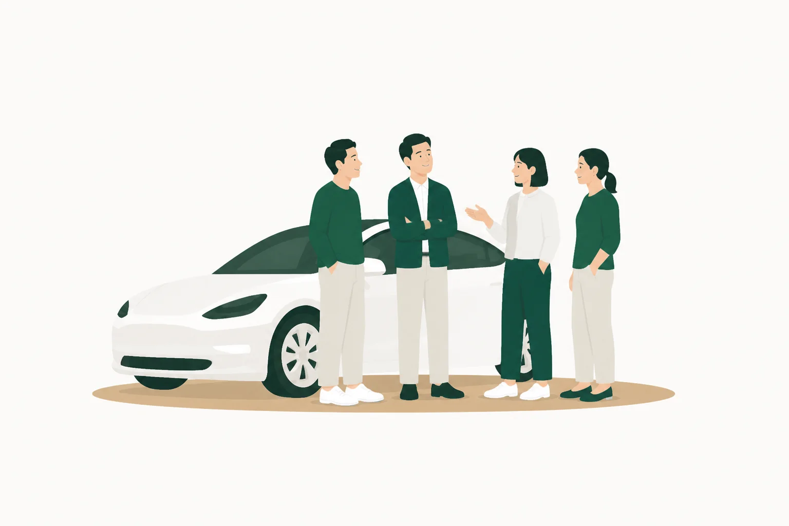 電気自動車のオーナーたちが集まり、情報交換している様子