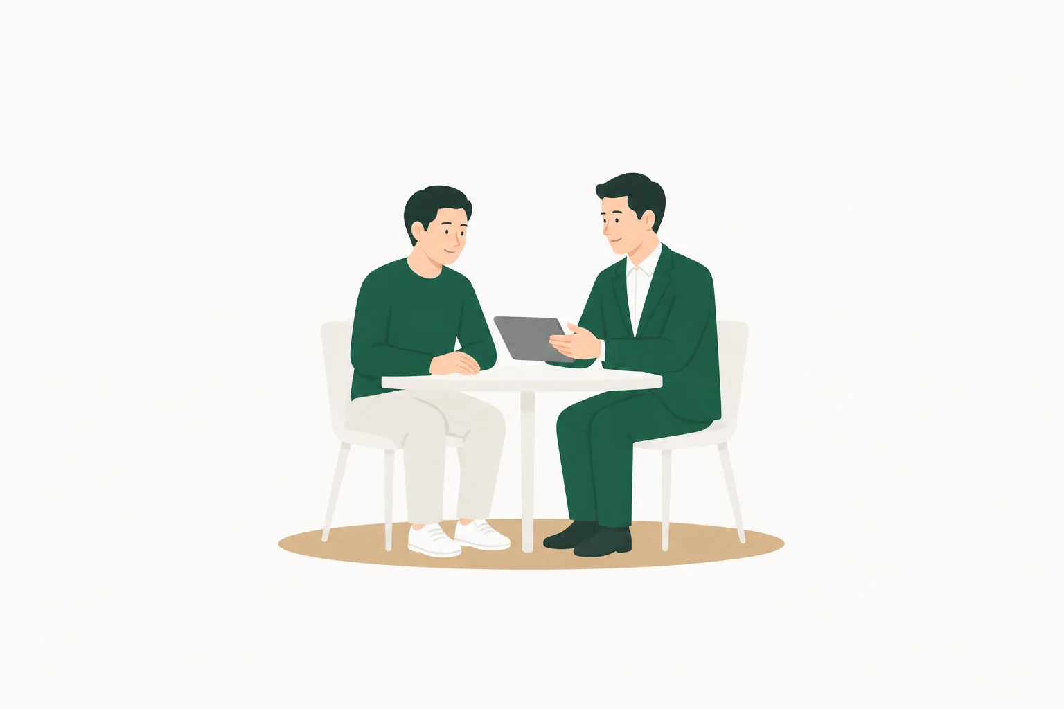 テスラオーナーと保険担当者が向き合って相談している様子